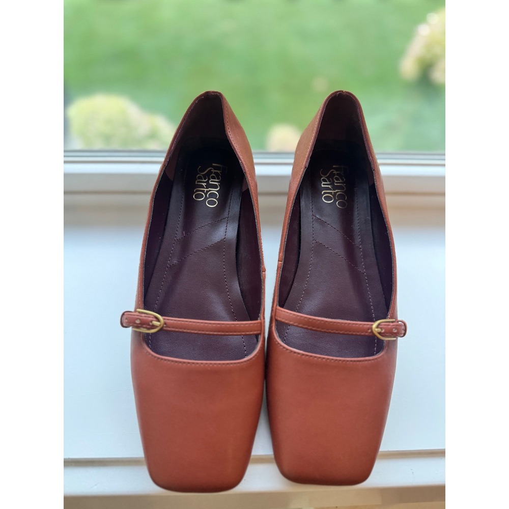 Franco Sarto Tayana Mary Jane Flats Womens 7 Cognac Brown Square Toe Buckle